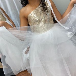 White and gold one shoulder girl dress